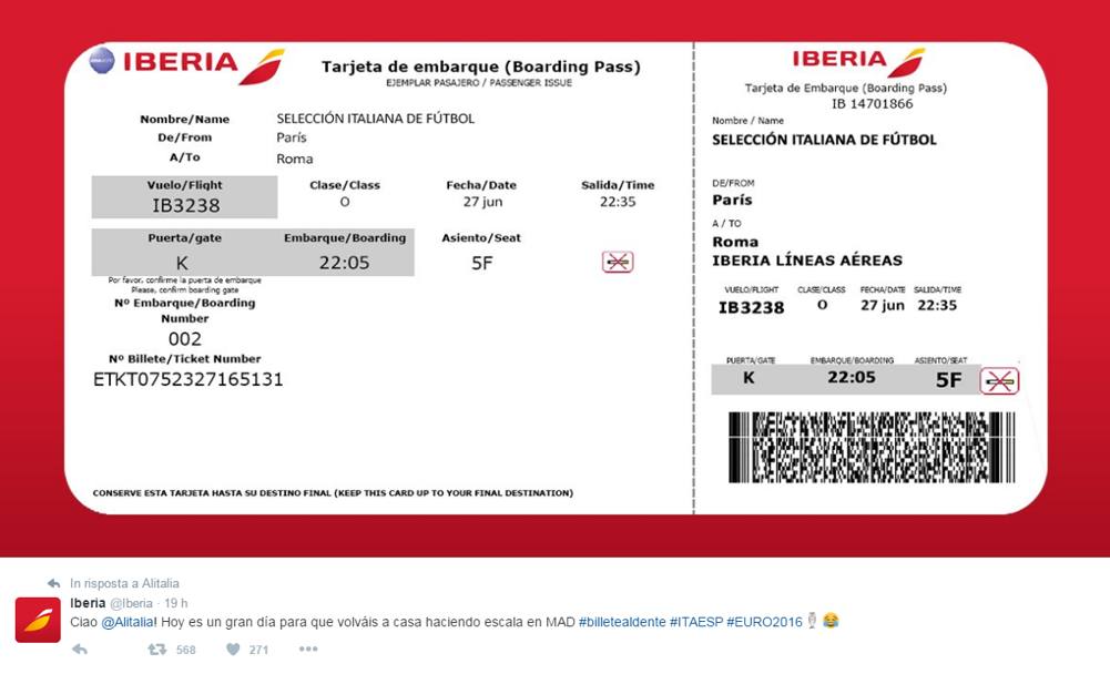 A quel punto, adeguatamente pungolati, i ragazzi di Iberia rispondono con una prenotazione aerea per il volo di ieri sera: volo da Parigi a Roma con scalo a Madrid.